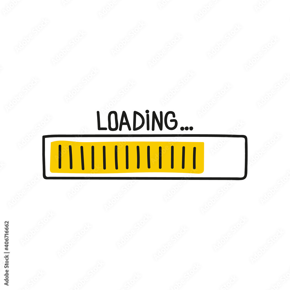 Loading bar doodle icon with yellow indicator. Vector illustration on white background. Loading bar doodle icon with yellow indicator. Vector illustration on white background.