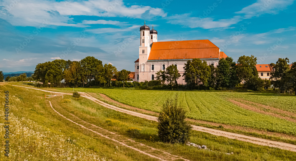 Beautiful monastery on a sunny day at Oberalteich, Bavaria, Germany