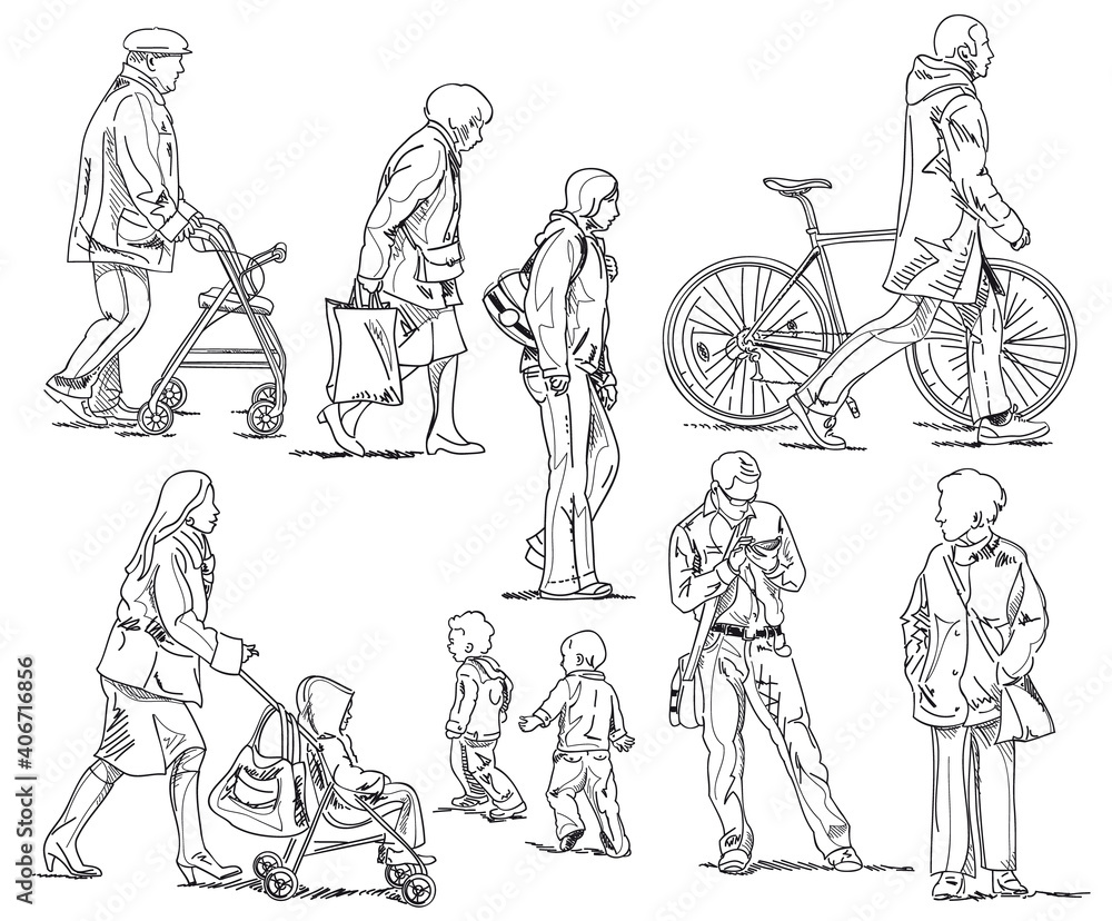 Crowd of People in the City Line Art Vector Drawings Crowd of People in the City Line Art Vector Drawings