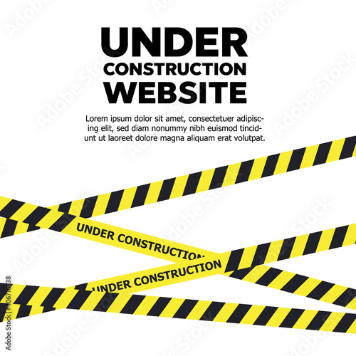 Under construction website page. Under construction warning banner