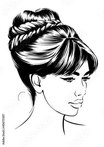 Attractive women with stylish updo hairstyles and full lips