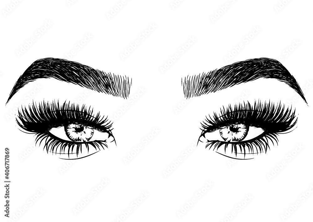 Beautiful Eyes female. Vector illustration. Ink drawing