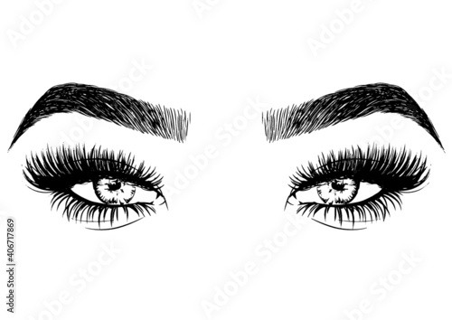 Beautiful Eyes female. Vector illustration. Ink drawing