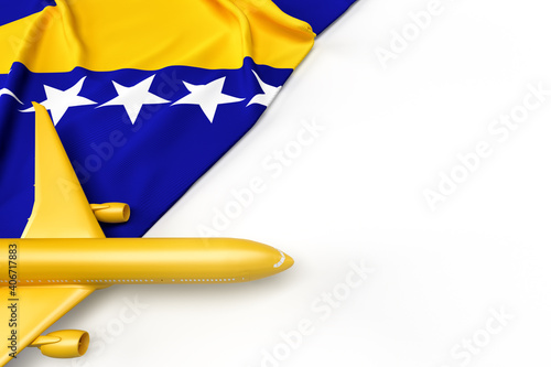 Passenger airplane and flag of Bosnia and Herzegovina. 3D illustration photo