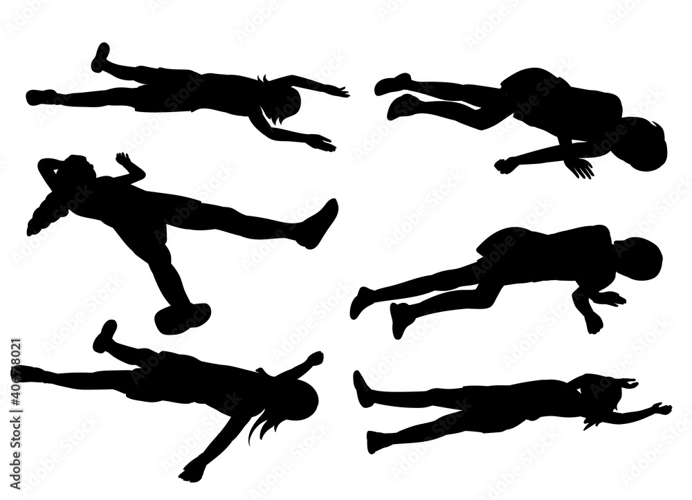 set of silhouette child, man lies set of silhouette child, man lies
