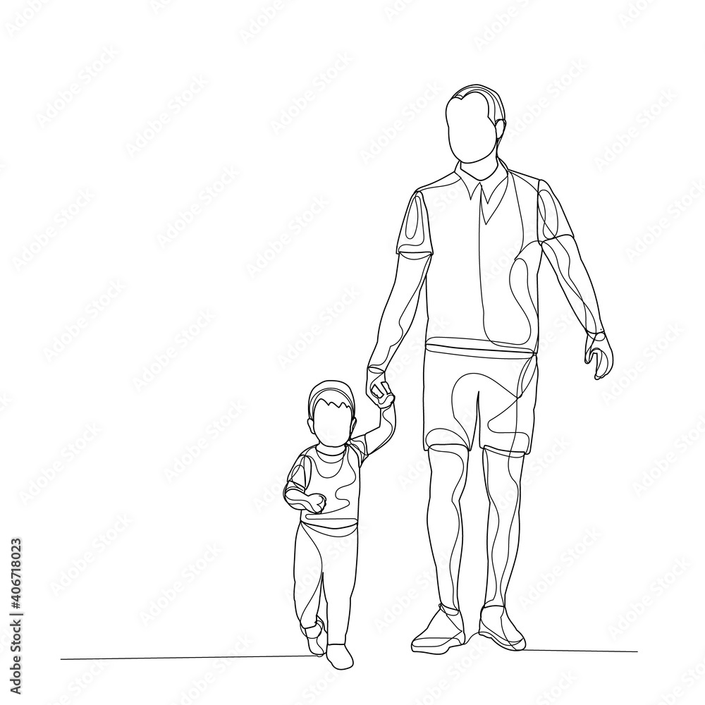 one line drawing father and child are walking one line drawing father and child are walking