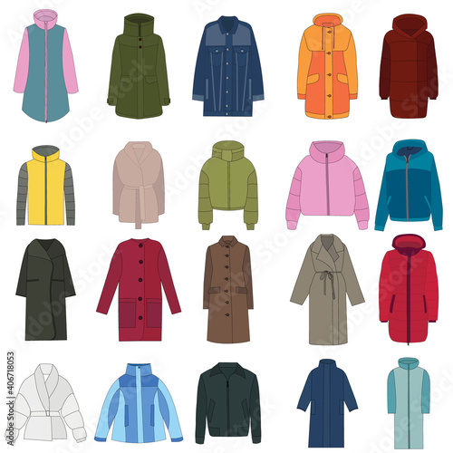 set of clothing jackets, coats