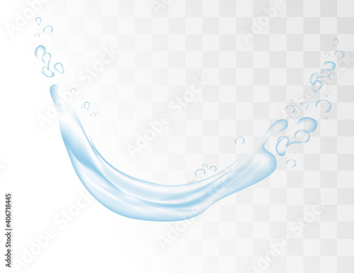 Clear blue water splash with drops on transparent background vector realism illustration