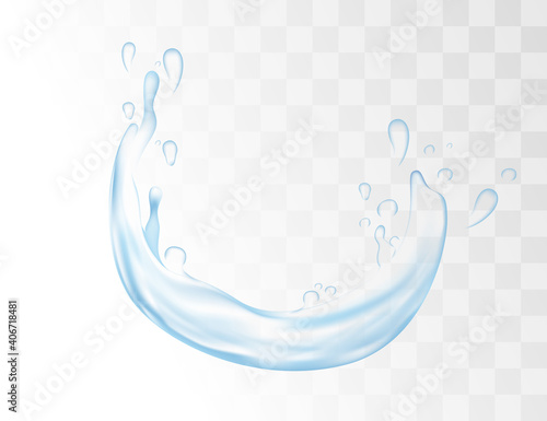 Clear blue water splash with drops on transparent background vector realism illustration