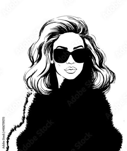Portrait Of Beautiful Woman Wearing Sunglasses In Black