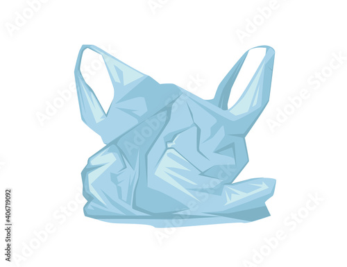 Blue used plastic bag disposable bag for garbage or shopping vector illustration on white background