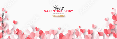 Valentine's day concept background. Vector illustration. 3d red, white and pink paper cut hearts frame or border. Cute love sale banner or greeting card