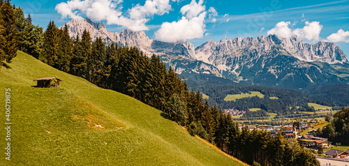 Beautiful alpine summer view at the famous Hartkaiser summit, Ellmau, Wilder Kaiser, Tyrol, Austria