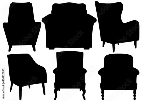 Soft armchairs for home in a set. Vector image.