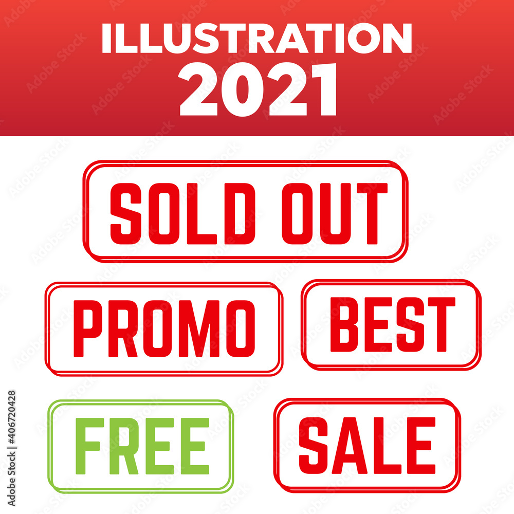 Stamp and badge set. Sold out and promo background stamp Stamp and badge set. Sold out and promo background stamp
