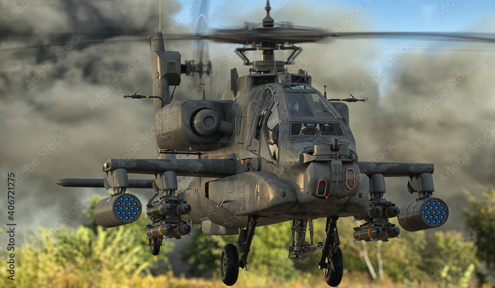 Foto De Boeing Ah 64 Apache Flying Over The Battlefield Do Stock