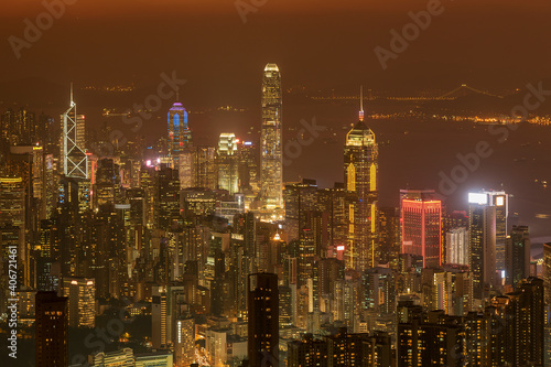 Downtown of Hong Kong city at dusk