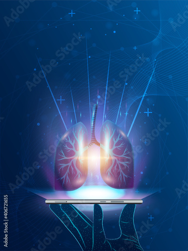 Human lung and treatment with technology innovation. A concept hospital for wallpaper and web.