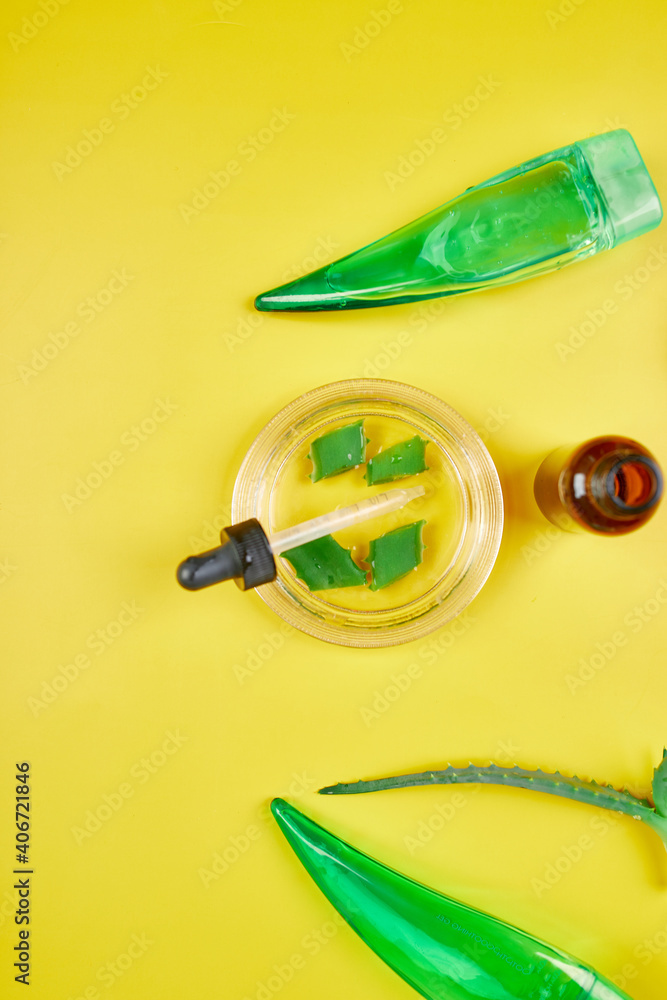 Flat lay of homemade skin care natural ingredients plant aloe vera gel, skinimalism Flat lay of homemade skin care natural ingredients plant aloe vera gel, skinimalism