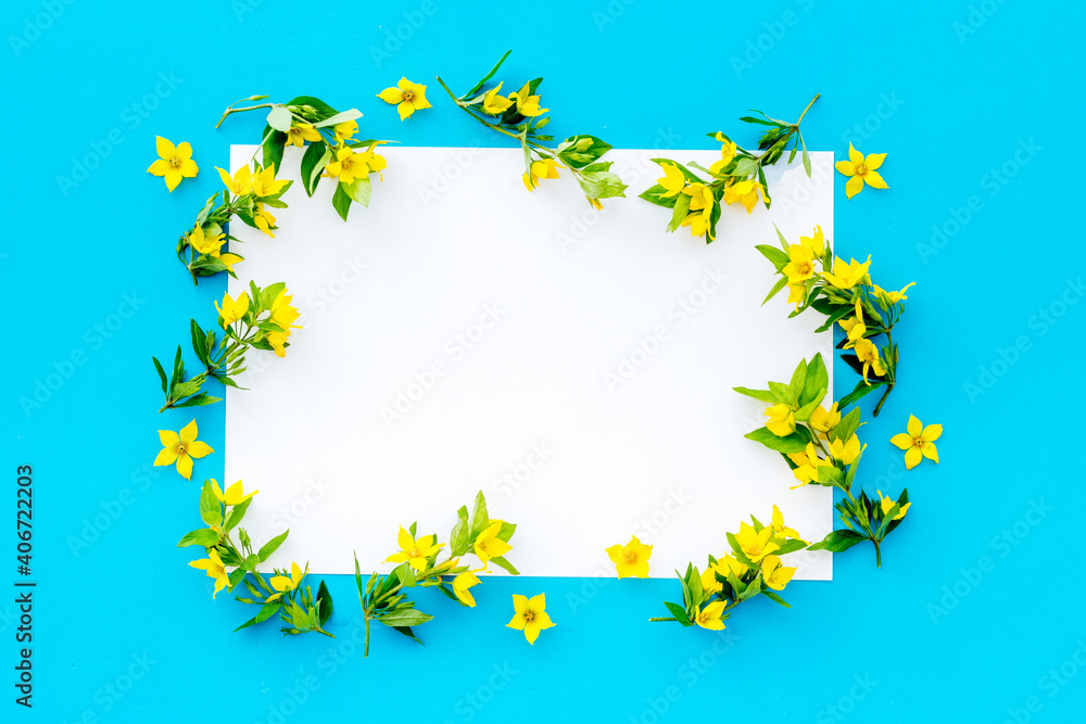 Happy Easter mockup - yellow flowers, flat lay, top view Happy Easter mockup - yellow flowers, flat lay, top view