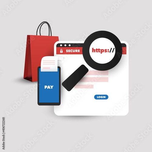 Safe Online Shopping During the Pandemic Using Smart Devices and Secure Websites - Business Design Concept, Vector Illustration