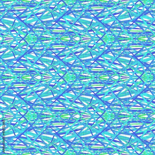 Turquoise blue glitch geo linen texture background. Seamless abstract textile effect. Distressed aqua melange dye pattern. Coastal cottage decor, modern sailing fashion or soft furnishing repeat cloth