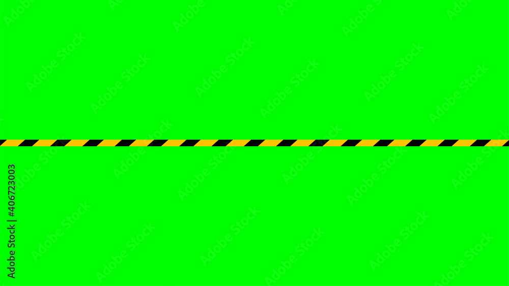 caution tape stripe on green screen background, green screen video and  safety strip, warning tape line over green screen colour, ribbon yellow  black striped on chroma key screen Stock Vector