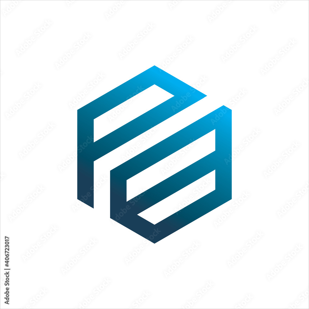 blue color hexagon letter p e logo design blue color hexagon letter p e logo design