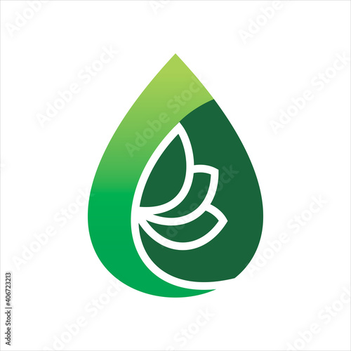 water drop green nature leaf logo design