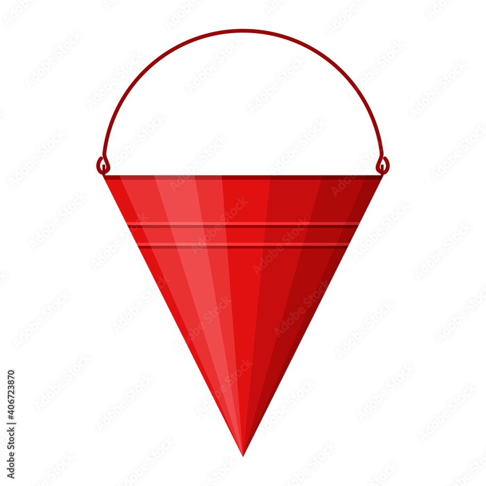 Red cone fire bucket for fire fighting isolated on white background. Bucket for combating small flames. Firefighter equipment. Vector illustration