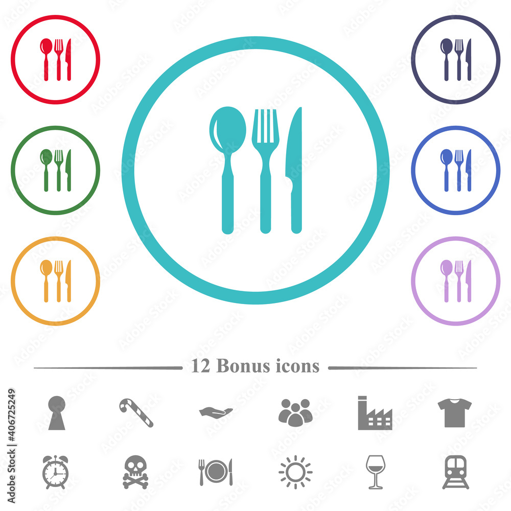 Restaurant flat color icons in circle shape outlines Restaurant flat color icons in circle shape outlines