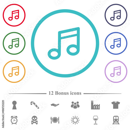 Music note flat color icons in circle shape outlines