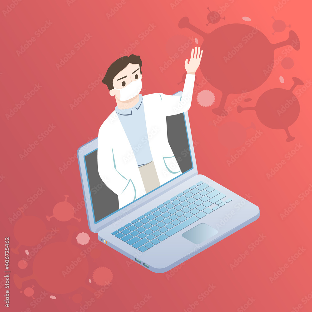 Illustration of doctor on laptop explain the dicease Illustration of doctor on laptop explain the dicease