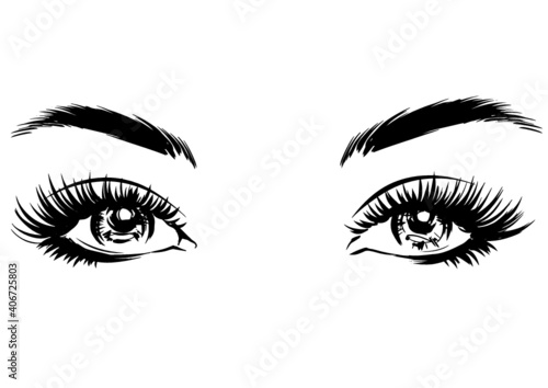 Woman eye with full lashes. Fashion illustration
