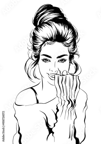 Attractive woman with messy hair bun