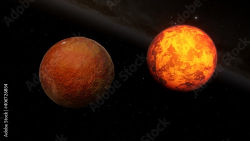 super-earth planet, realistic exoplanet, planet suitable for colonization, earth-like planet in far space, planets background 3d render photo