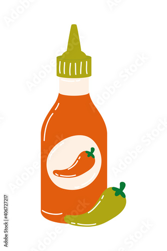 Hot chili pepper sauce bottle isolated vector design