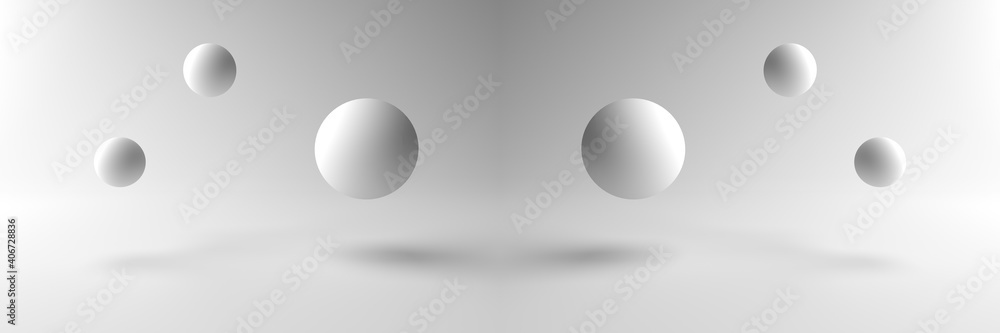 3D rendering of Minimal abstract scene with Spherical objects floating on many white backgrounds. Independent floating round object, Isolated on white background. Display product, illustration. 3D rendering of Minimal abstract scene with Spherical objects floating on many white backgrounds. Independent floating round object, Isolated on white background. Display product, illustration.