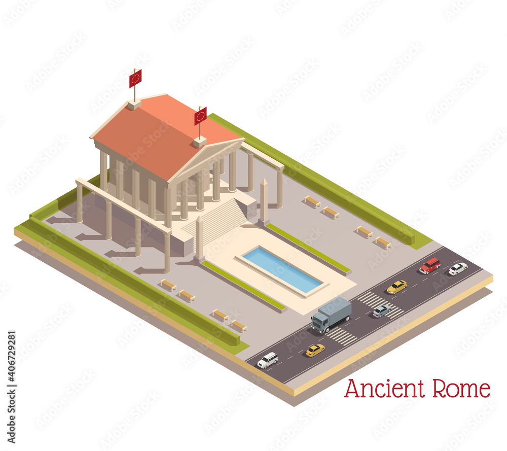 Ancient Rome Landmarks Isometric Composition Ancient Rome Landmarks Isometric Composition