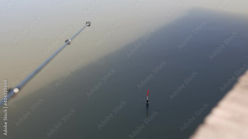 Fishing float on the water. Fishing with a float rod on the water. Fishing float on the water. Fishing with a float rod on the water.