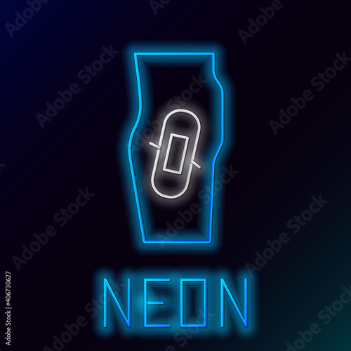 Glowing neon line Plaster on leg icon isolated on black background. Colorful outline concept. Vector.