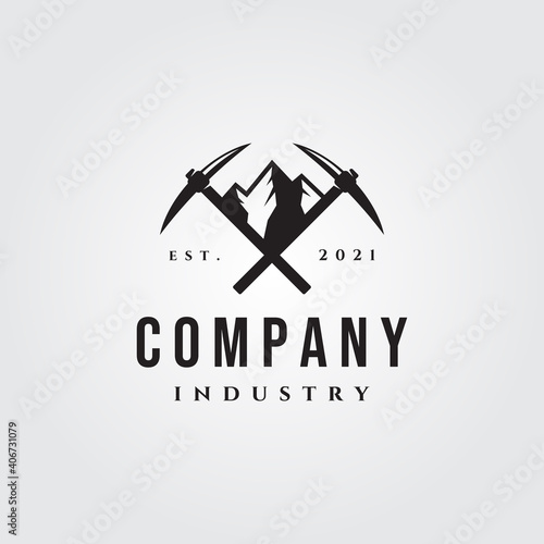 mountain pickaxe vintage logo vector symbol illustration design