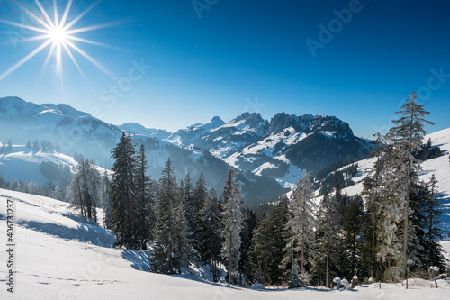 wonderful snowcovered winter landscape at Gastlosen in Bernese Alps