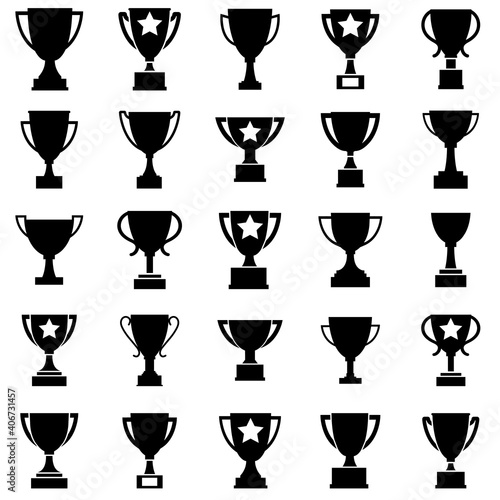 Cup trophy set icon, logo isolated on white background
