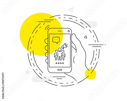 Brand ambassador line icon. Mobile phone vector button. Holding megaphone sign. Advertisement device symbol. Brand ambassador line icon. Abstract concept badge. Vector