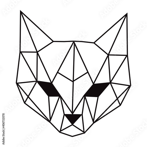 Cat face. Geometric Line art, vector illustration.