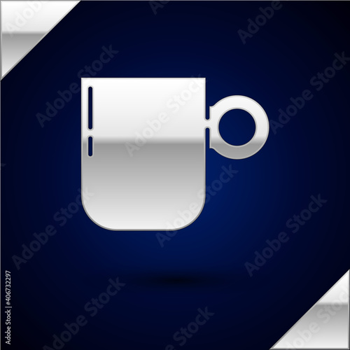 Silver Coffee cup icon isolated on dark blue background. Tea cup. Hot drink coffee. Vector.