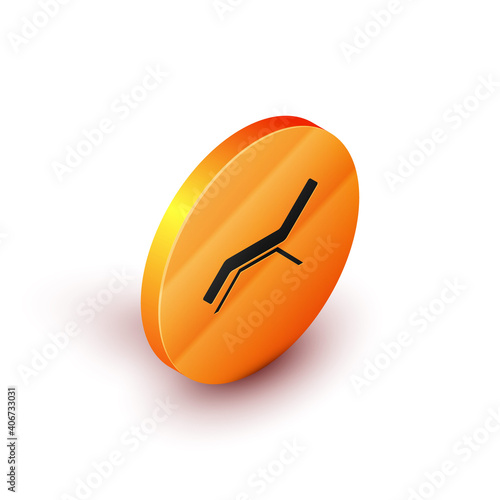 Isometric Sunbed icon isolated on white background. Sun lounger. Orange circle button. Vector.