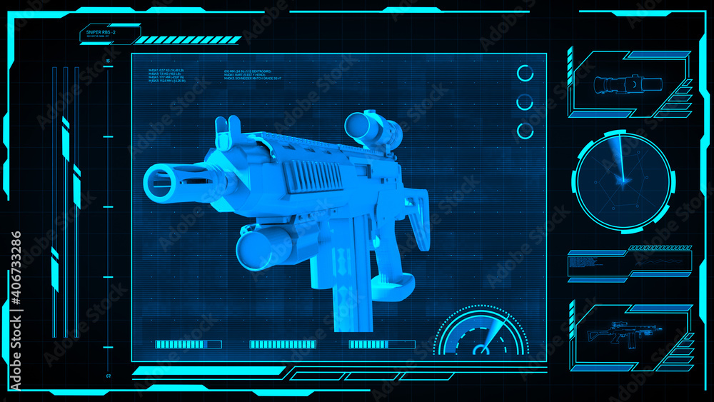 3D Illustration 308 Rifle futuristic interface Stock Illustration ...