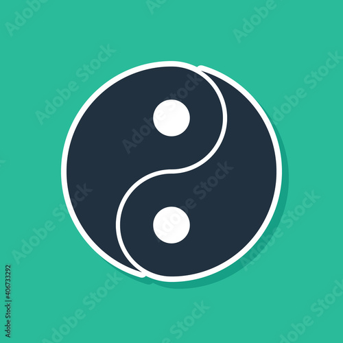 Blue Yin Yang symbol of harmony and balance icon isolated on green background. Vector.